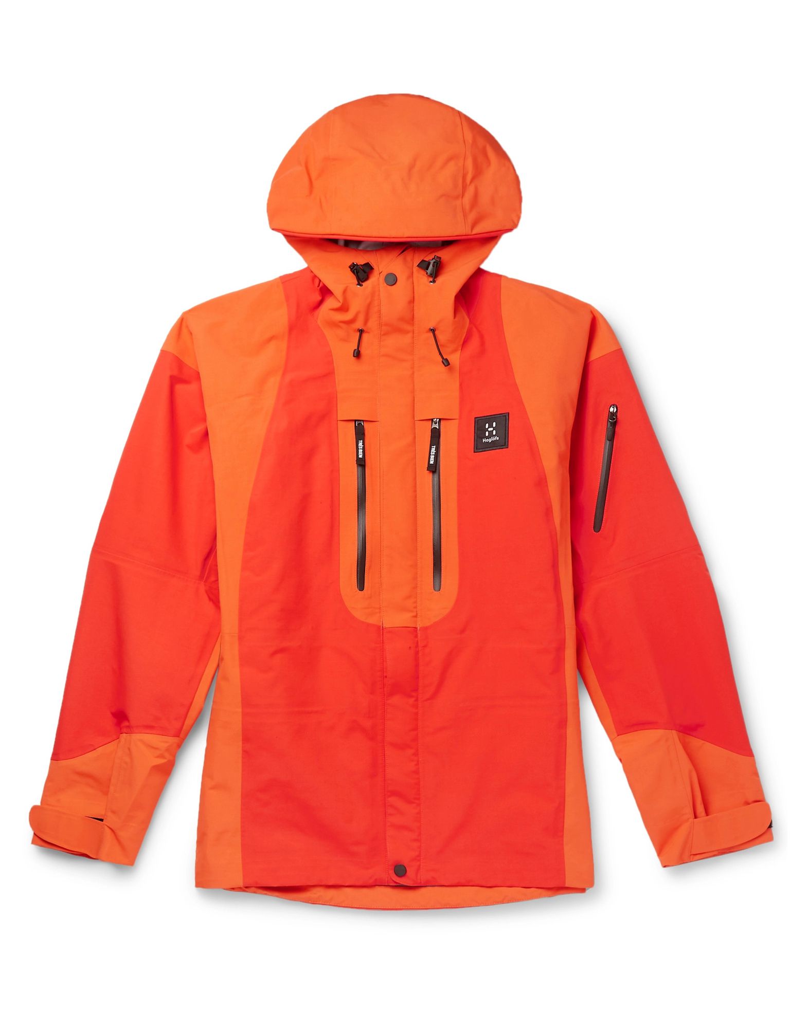 techno fabric, logo, two-tone, single-breasted, zip, hooded collar, multipockets, long sleeves, unli