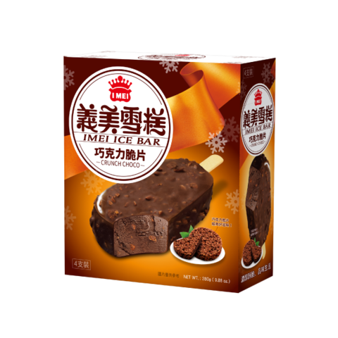 外層使用義美巧克力脆皮Coating巧克力餅乾粒，內層為巧克力雪糕搭配酥脆餅乾。香濃巧克力與酥酥脆脆餅乾的絕妙搭配，給您最豐富的感官享受。巧克力外皮酥脆、雪糕風味香濃，吃起來甜而不膩，搭配內餡餅乾酥酥