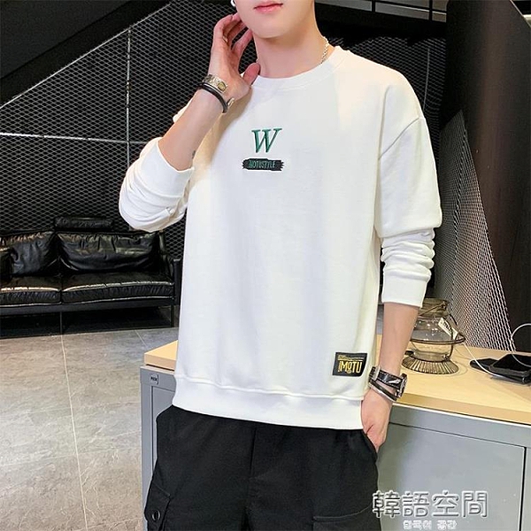 秋季男士長袖t恤潮流潮牌寬鬆純棉連帽T恤百搭衣服2020新款體恤男裝