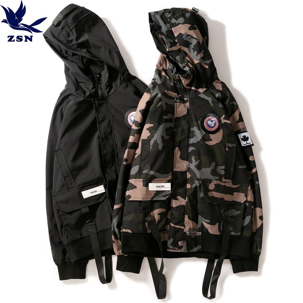 歐美風大尺碼5XL迷彩連帽外套 復古訓練工裝外套 防風防寒戶外教練外套 款式百搭訓練軍訓服 迷彩時尚運動外套潮牌高領衣著