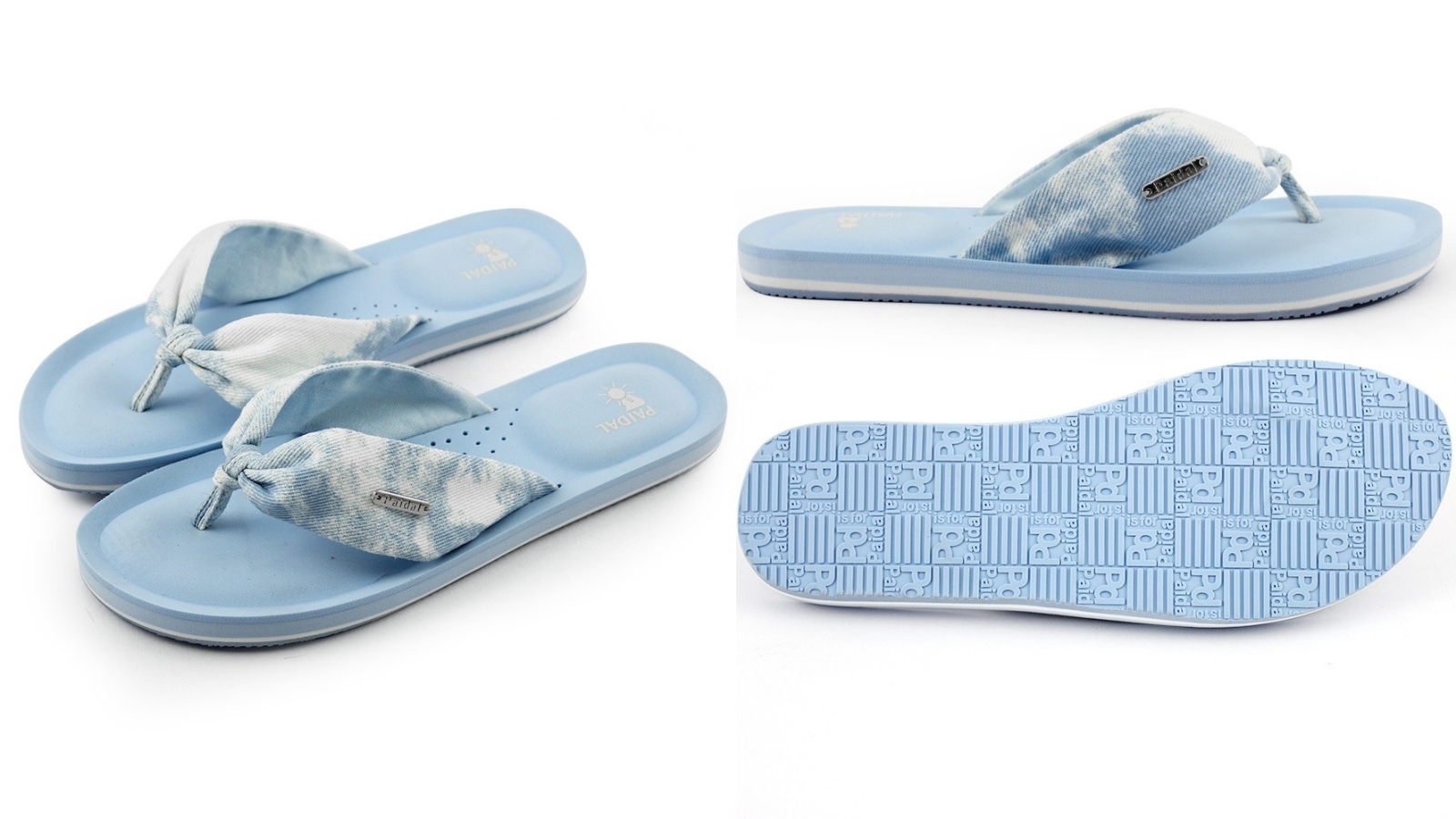 Paidal 暈染雲朵抓皺耳帶平底腳床拖鞋