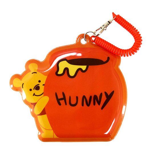 〔小禮堂〕迪士尼 小熊維尼 造型矽膠彈簧繩票卡夾《橘黃.蜂蜜罐》證件夾.車票夾.卡套