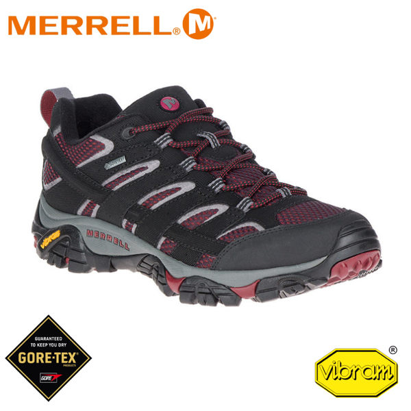 【MERRELL 美國 男 Moab 2 Gore-Tex 低筒登山鞋《黑/酒紅》】49005/運動鞋/健行鞋/短靴/防水