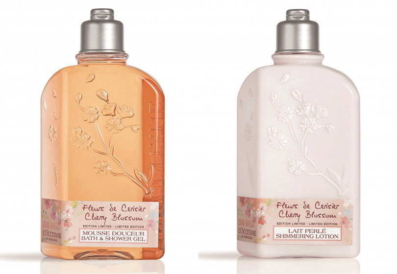L'OCCITANE春日水櫻花沐浴膠 250ml/880元、L'OCCITANE 春日水櫻花美體乳250ml／1,280元(圖／品牌提供)