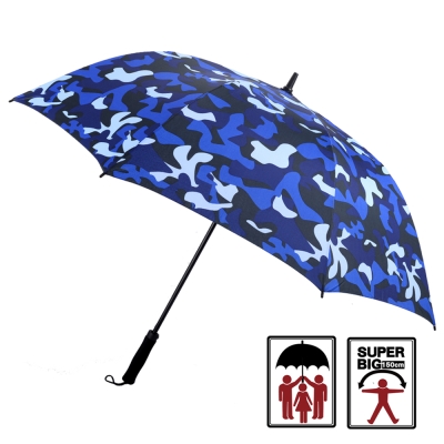 2mm 都市叢林 迷彩高爾夫揹帶防風直傘 (寶藍)