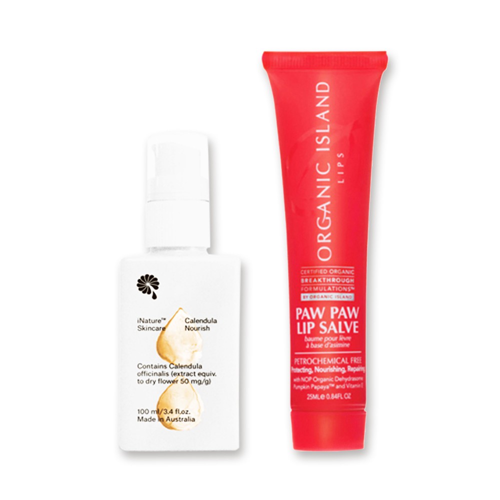 Organic Island X iNature-保濕滋潤組-木瓜霜25g+金盞花營養霜100ml