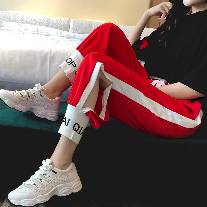 M-4XL大尺碼衣著200斤運動褲女薄款夏裝加肥加大碼胖mm束腳嘻哈褲破洞燈籠哈倫褲