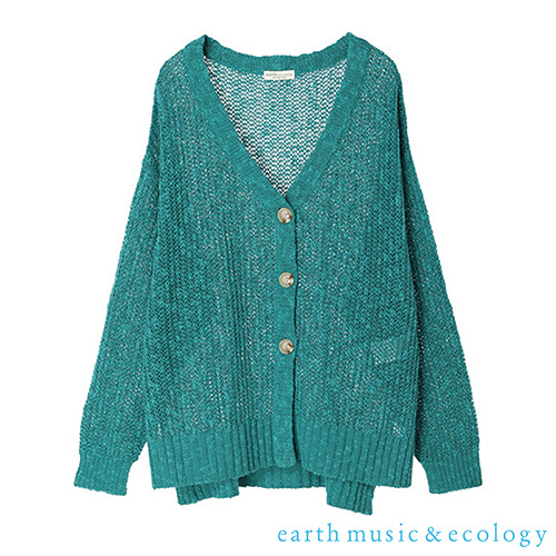 「Summer」鏤空鈎織側開衩V領開襟罩衫 - earth music&ecology