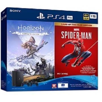 PlayStation 4 Pro主機CUH-7218BB01 PS4 無線控制器（極致黑）x 2 PS4 專用遊戲軟體-地平線/蜘蛛人