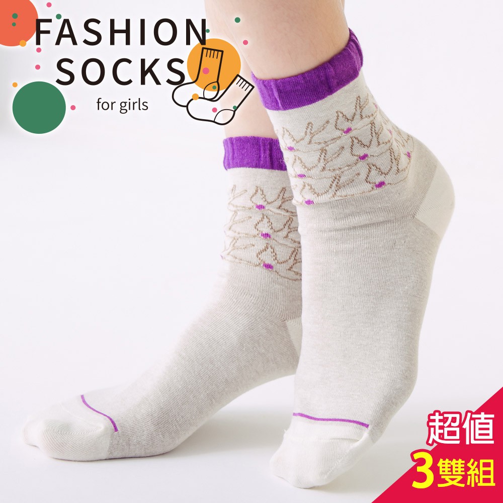 蒂巴蕾 少女襪 棉襪 Fashion socks-燕子-3入組