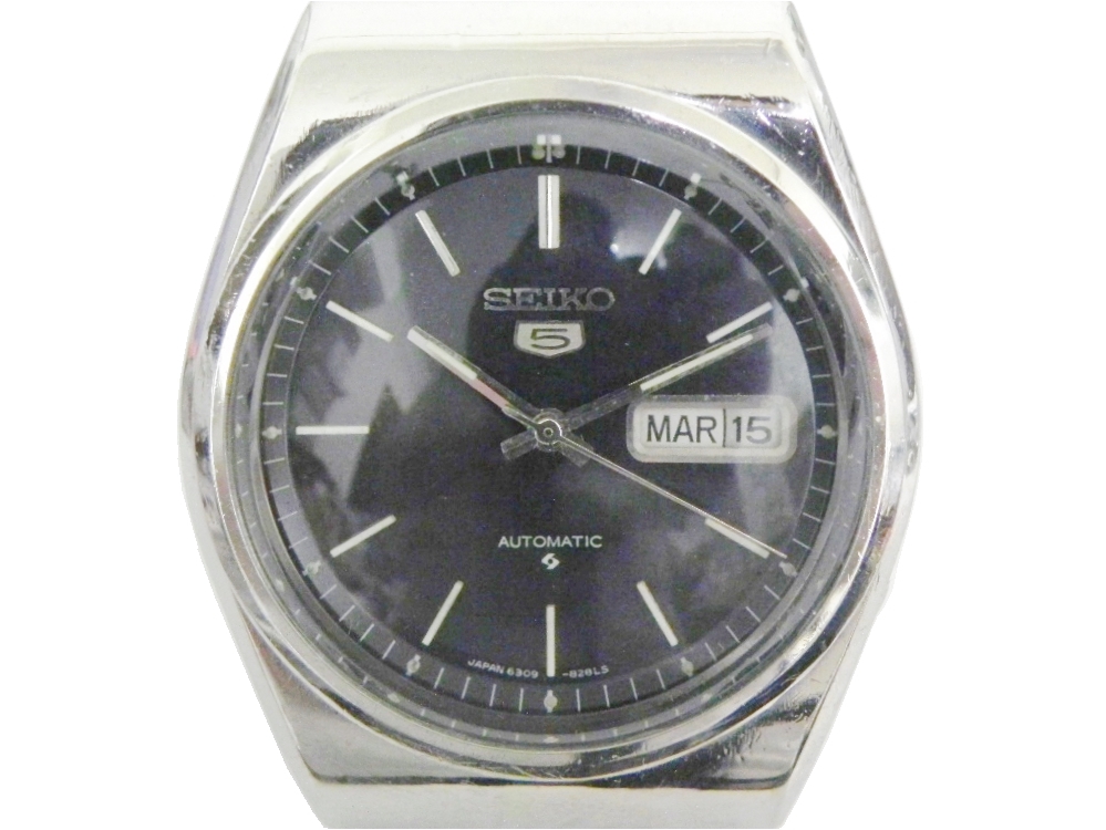 [專業模型] 機械錶 [SEIKO 074464] 精工5號自動錶[黑面+星+日期]時尚/軍/中性/機械/軍錶