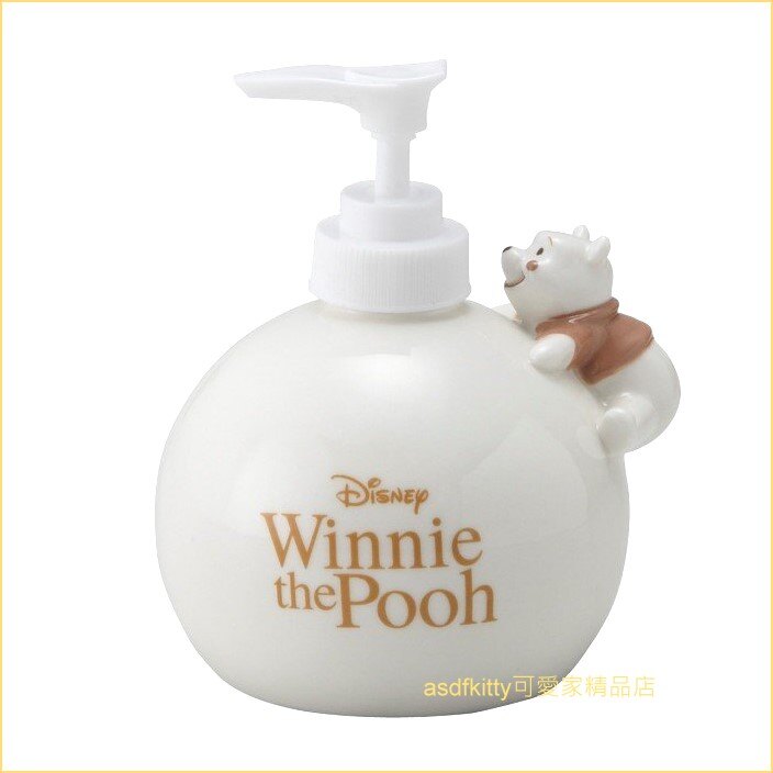 asdfkitty可愛家☆小熊維尼造型陶瓷擠壓空罐/空瓶-290ML-可裝沐浴乳/洗手乳/洗碗精-日本正版商品