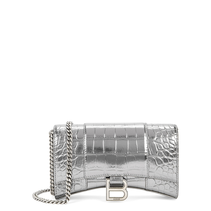 Balenciaga Hourglass Crocodile-effect Leather Wallet-on-chain