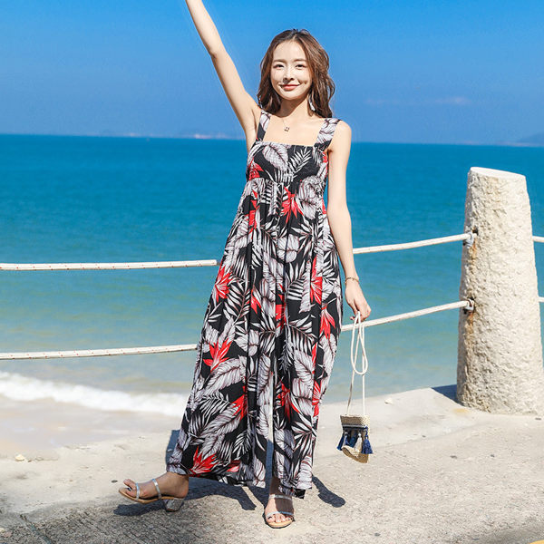 無袖連身褲 波西米亞風印花露背長款連身褲_現貨+預購【韓國服飾】☆Mandy國際時尚☆