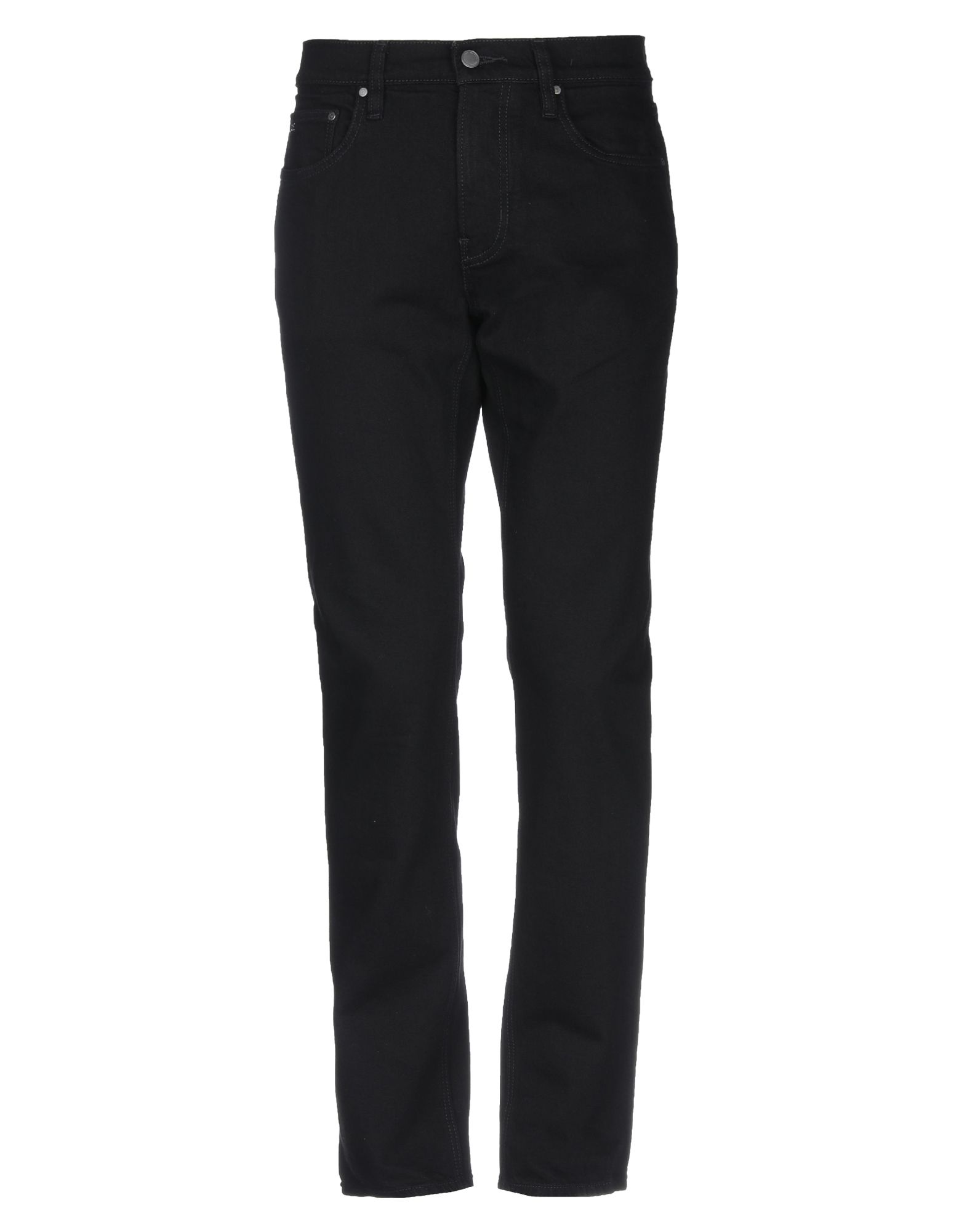 denim, logo, basic solid color, colored wash, mid rise, front closure, button, zip, multipockets, st