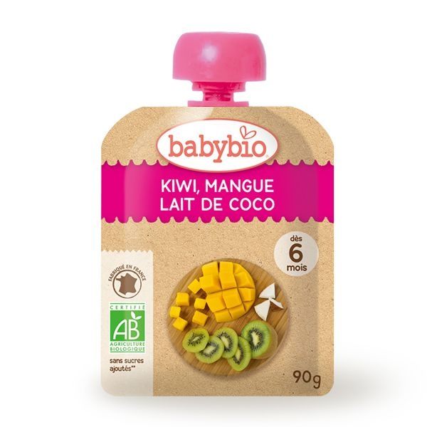 BABYBIO 有機奇異果芒果椰奶纖果泥90g-法國原裝進口6個月以上嬰幼兒專屬副食品