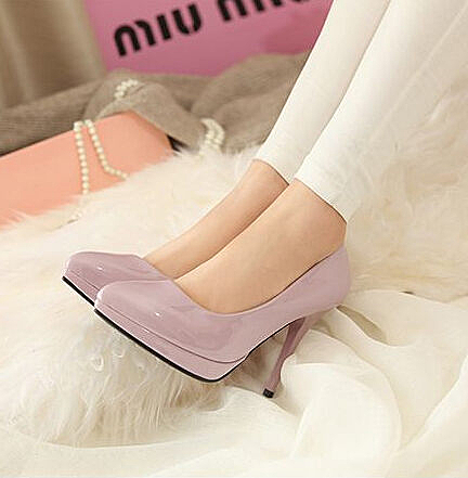 OL工作鞋糖果色漆皮亮皮尖頭細高跟鞋 黑/紫/黃/藍/綠/杏/紅/西瓜紅 34-42【no-40391602439】