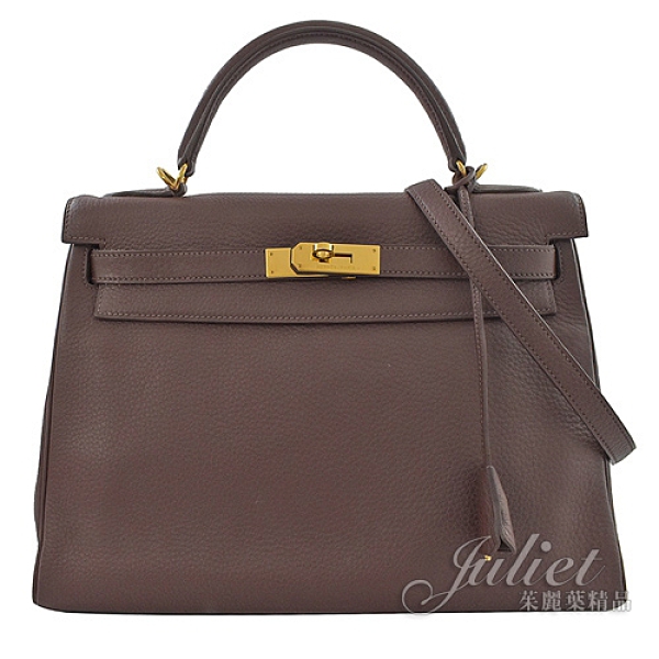 茱麗葉精品 二手精品【8.5成新】HERMES KELLY TOGO 32CM 凱莉包 咖色/金扣