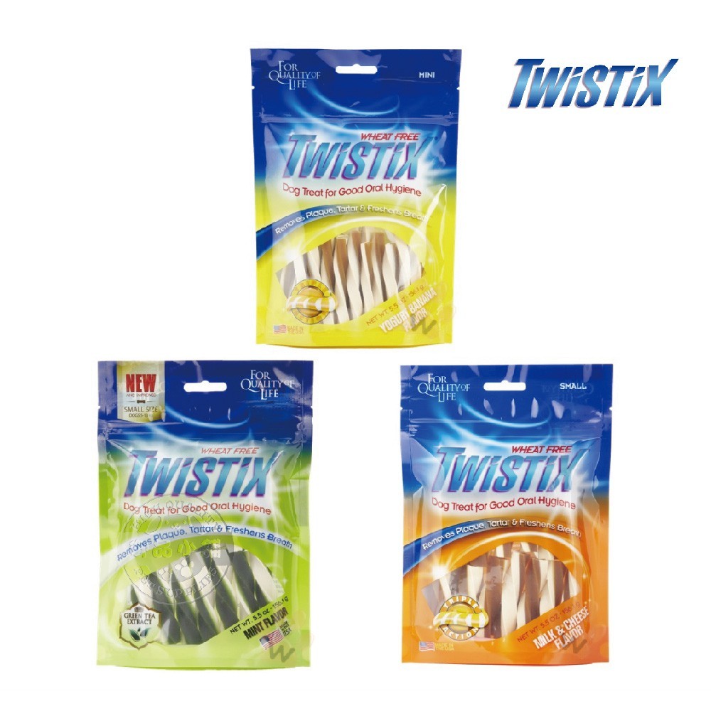 美國npic 特緹斯 twistix 雙色螺旋潔牙骨 156g 寵物零食 起司牛奶 薄荷清涼 香蕉優格 起司牛奶 薄荷清涼 香蕉優格 長支-7入 迷你-27入 短支-14入 添加薄荷與巴西里加強口氣清