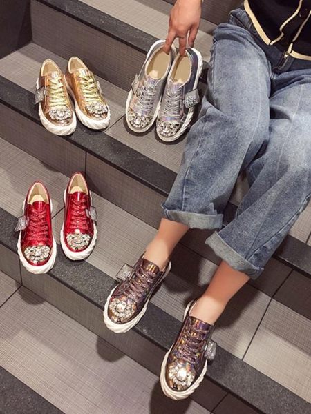 樂福鞋歐洲站平底鞋水鉆系帶單鞋船鞋豆豆鞋樂福鞋休閒鞋女鞋板鞋潮 小天使