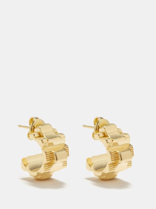 Bottega Veneta - Ridged Gold-plated Hoop Earrings - Womens - Yellow Gold
