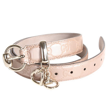 GUCCI-雙G Logo壓紋珠光皮革皮帶粉(29~32)