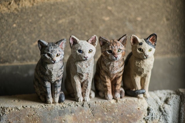 はしもとみお　木彫り　猫スプーン