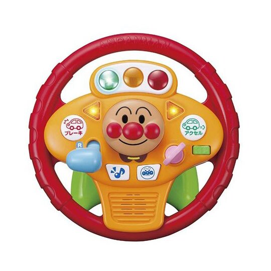 〔小禮堂〕麵包超人 燈光音樂方向盤玩具組《黃紅.大臉》兒童玩具