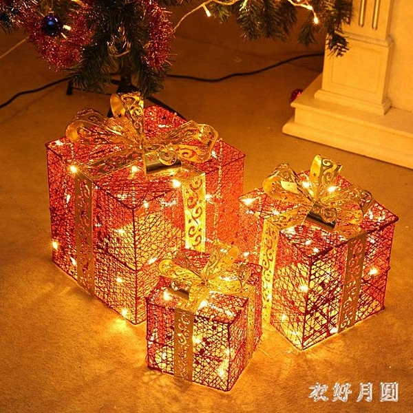 聖誕節鐵藝禮物盒裝飾道具聖誕樹裝飾櫥窗布置道具塑料蝴蝶結禮盒