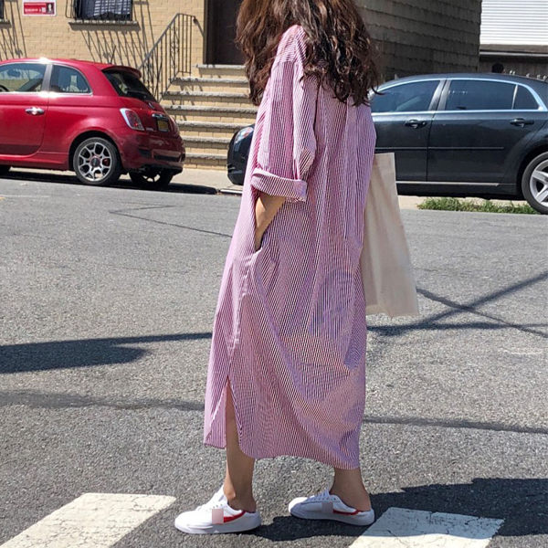 襯衫條紋開衫長洋裝　 onetwo