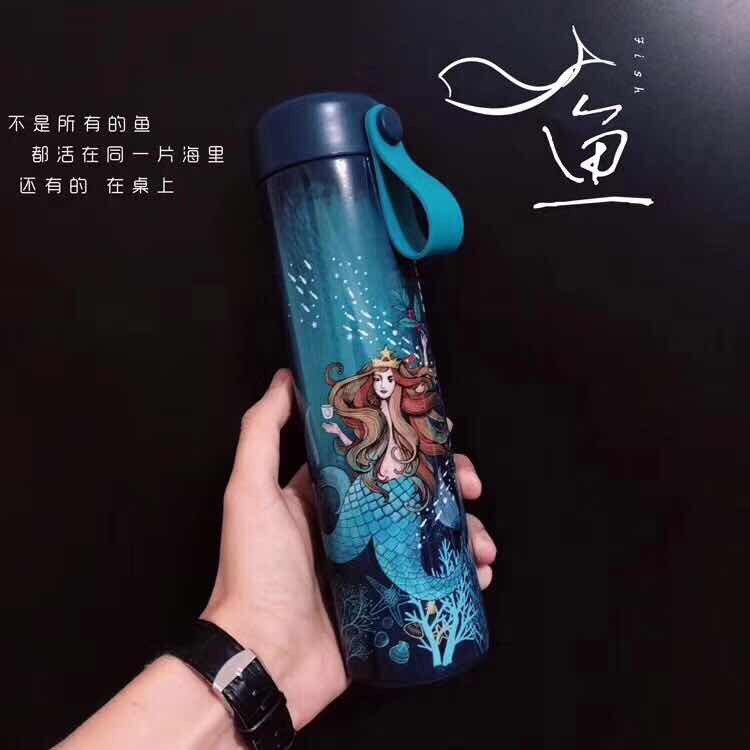星巴克❤Starbucks✨美人魚吊繩款✨星空杯 聖誕老人 情侶杯 便攜手提水杯 內外304不銹鋼保溫杯子 生日禮物