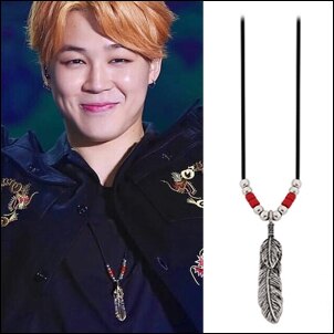 韓國進口ASMAMA官方正品 防彈少年團 BTS Jimin 朴智旻 復古羽毛串珠皮繩項鍊