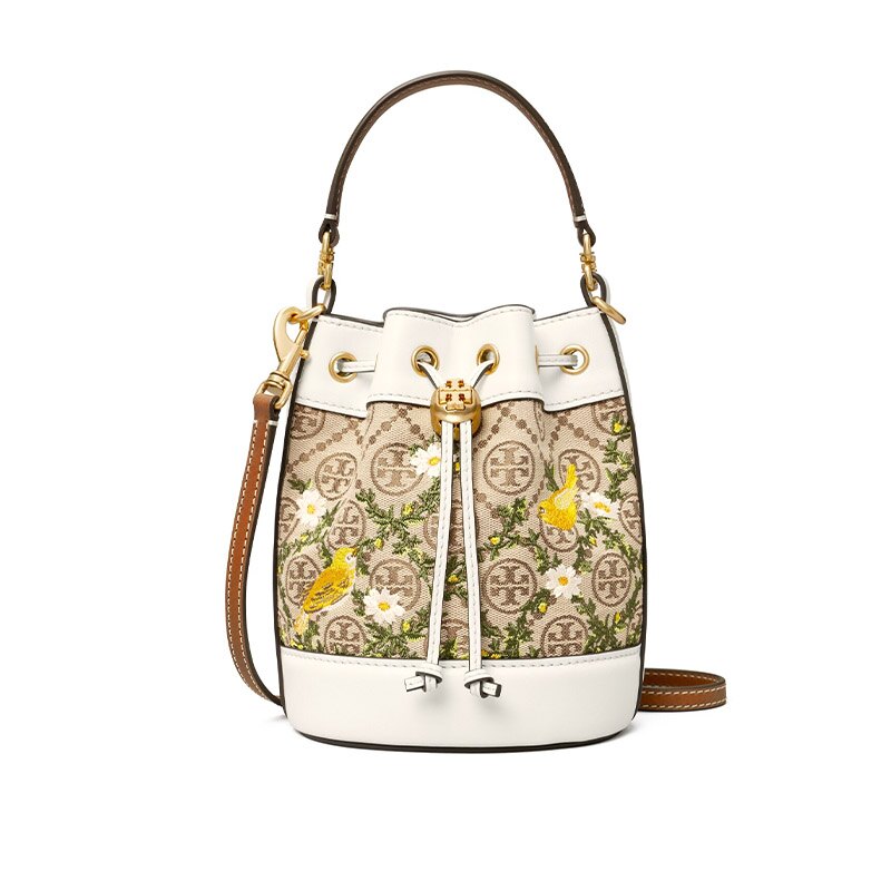 [最高再折$1200]TORY BURCH Monogram 2021夏季新單肩斜跨抽繩水桶包 80995 ｜夏季特殺↘3折起