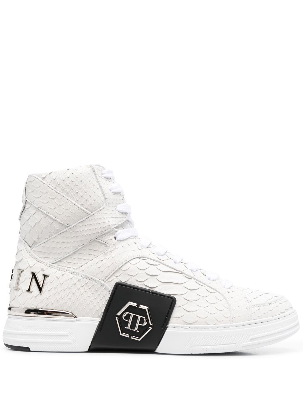 Philipp Plein - snakeskin-effect high-top sneakers - unisex - Calf Leather/Calf Leather/Rubber - 44 - Black