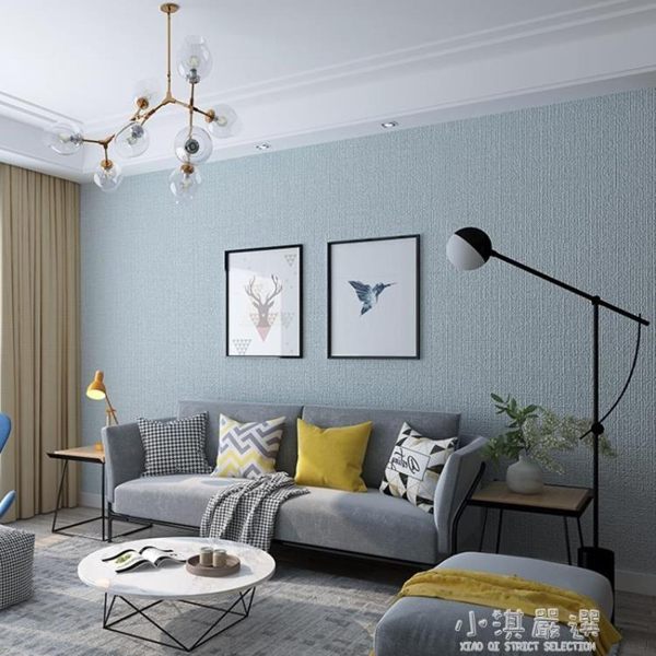 現代簡約北歐素色壁紙家用臥室書房客廳防水日式亞麻布紋純色牆紙