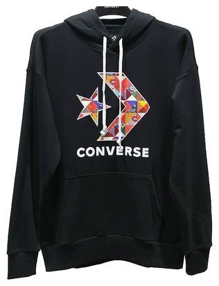 Converse 休閒運動長袖上衣 連帽 時尚彩色星箭 男款 黑色 NO.10017833-A01