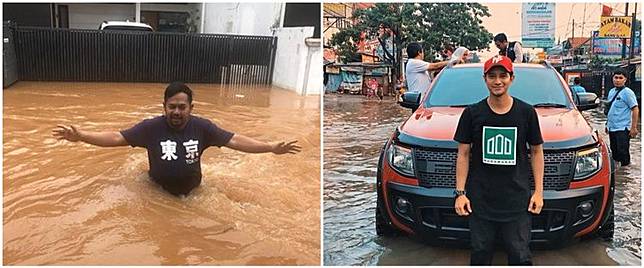 Momen 5 seleb nekat terjang banjir, ada yang demi berangkat kerja