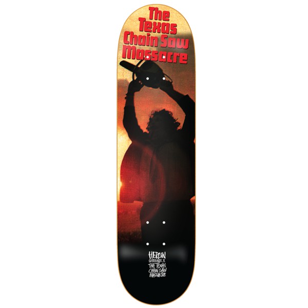 與德州電鋸殺人狂聯名，非常經典且驚悚的一部電影，不管蒐藏還是街滑都很適合。Heroin品牌由英國出生的藝術家Mark“Fos”Foster創立，以Fos對“滑板運動”的成癮命名。