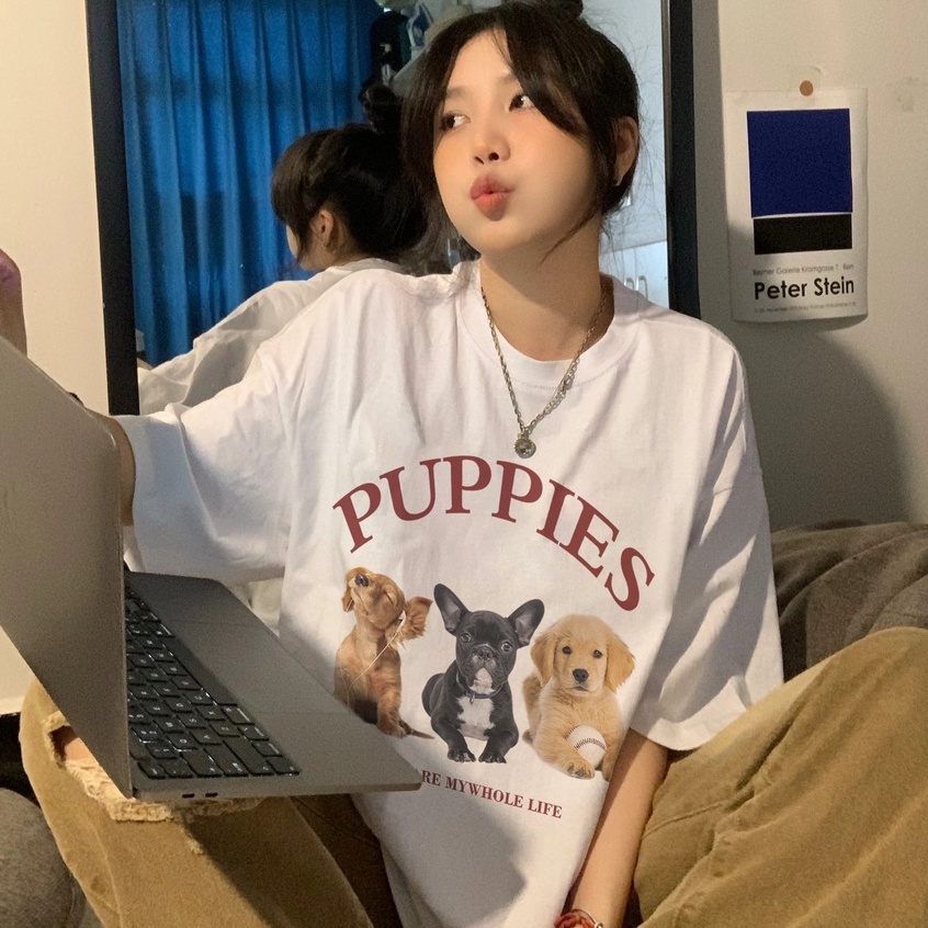 CHAOO 100%純棉 t恤 短袖 美式復古上衣 ins 原宿風衣服 oversize 下半身失蹤 可愛衣服 情侶裝