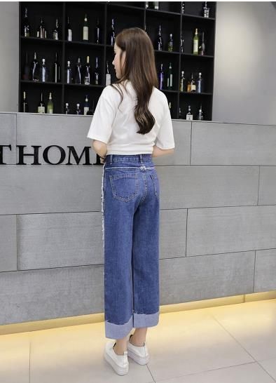 牛仔寬褲 牛仔褲女寬鬆韓版學生百搭直筒九分褲春秋顯瘦初戀闊腿褲 瑪麗蘇