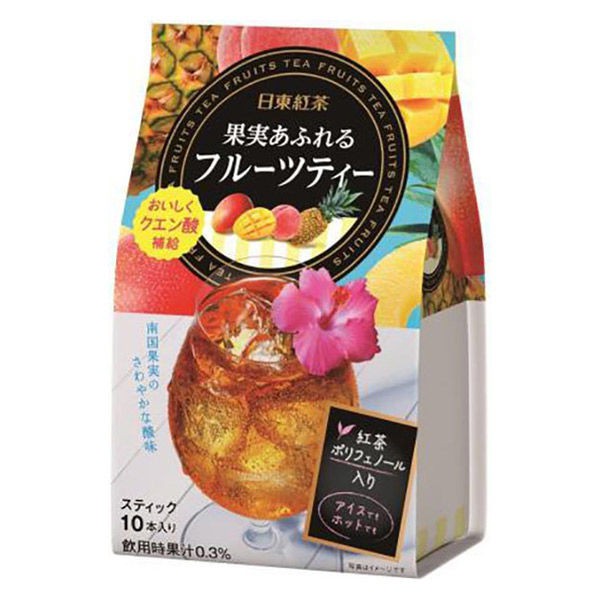 冷水也可以輕易溶解鳳梨的酸x芒果的香x白桃的甜調和成完美比例的熱帶風味水果茶獨立條狀包裝，一包可沖泡約150ml內容物: 熱帶風味水果茶x10入/袋商品重量: 約85g產地: 日本營養標示: (每條，
