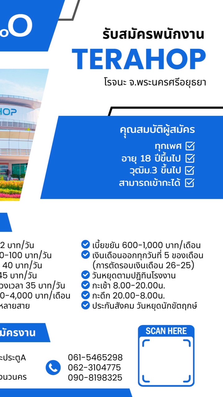 สมัครงาน เทราฮอปโรจนะ