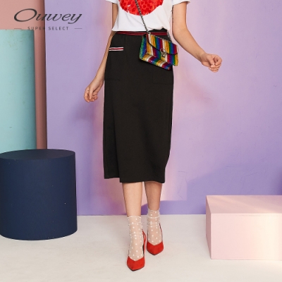 OUWEY歐薇 運動風口袋中長裙(黑)