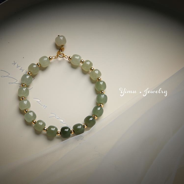 「陌上人如玉」漸變色和闐玉純天然手鍊14K包金不褪色精致水頭禮
