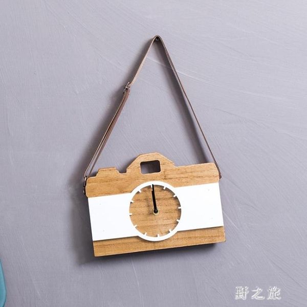 北歐風相機掛鐘 木質鬧鐘墻上壁掛臥室裝飾品墻面墻壁奶茶店咖啡廳掛件