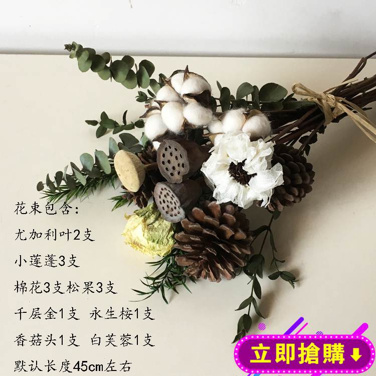 亁花鬆果 棉花尤加利葉亁花北歐風ins小清新家居裝飾擺件壁掛花束