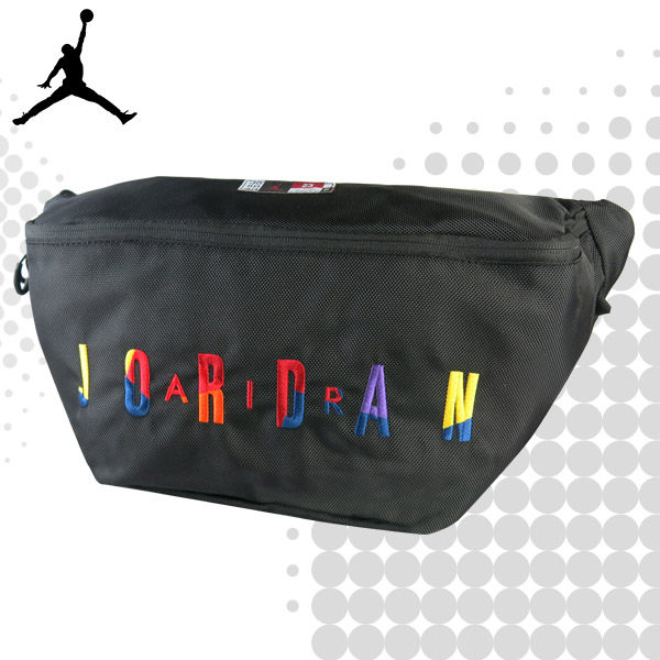JORDAN 喬丹 腰包 運動 休閒 飛人 側背包 斜背包 大腰包 斜挎包 大包 黑色 9A0255 得意時袋