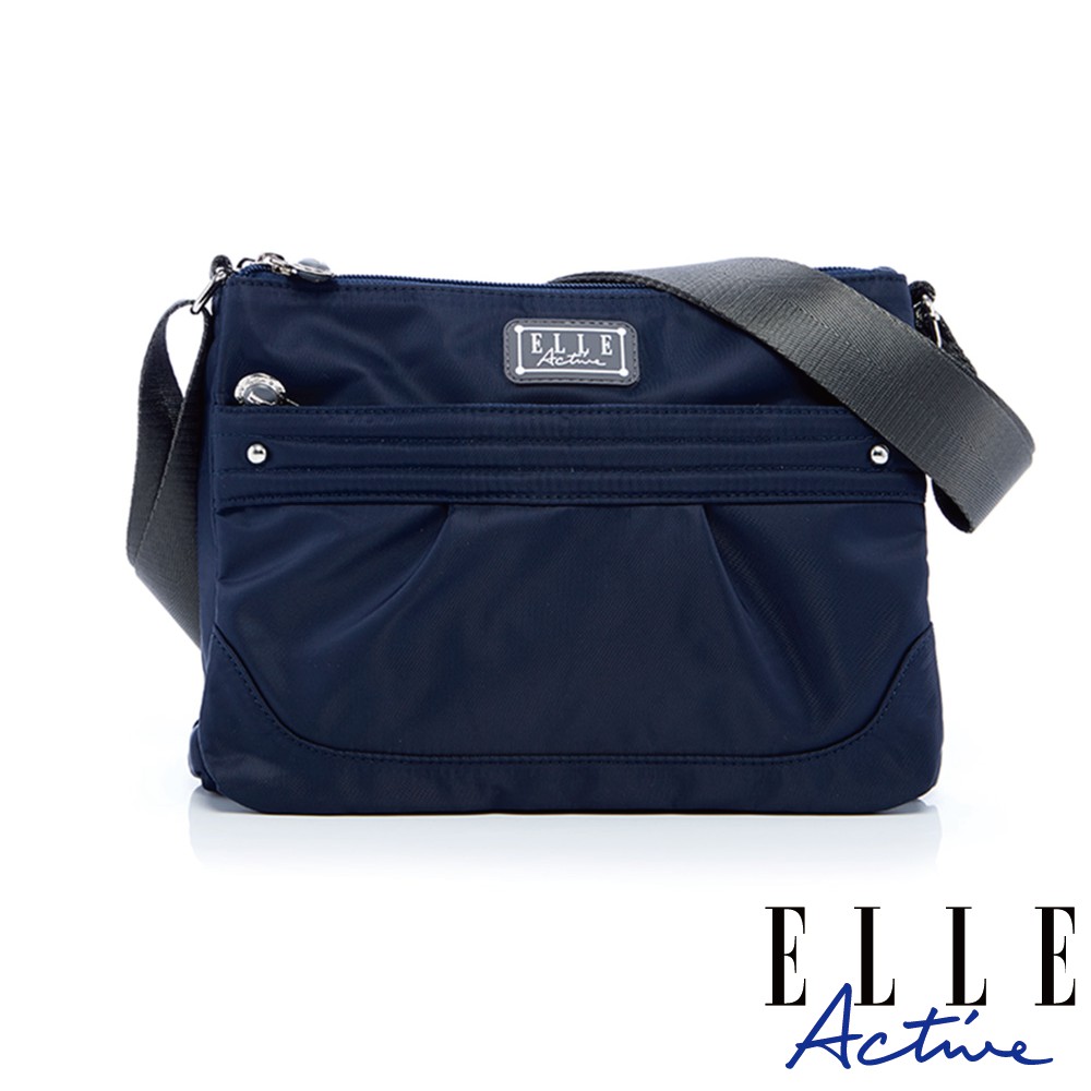 【ELLE active】優雅隨行系列-多夾層側背包/斜背包- 深藍色