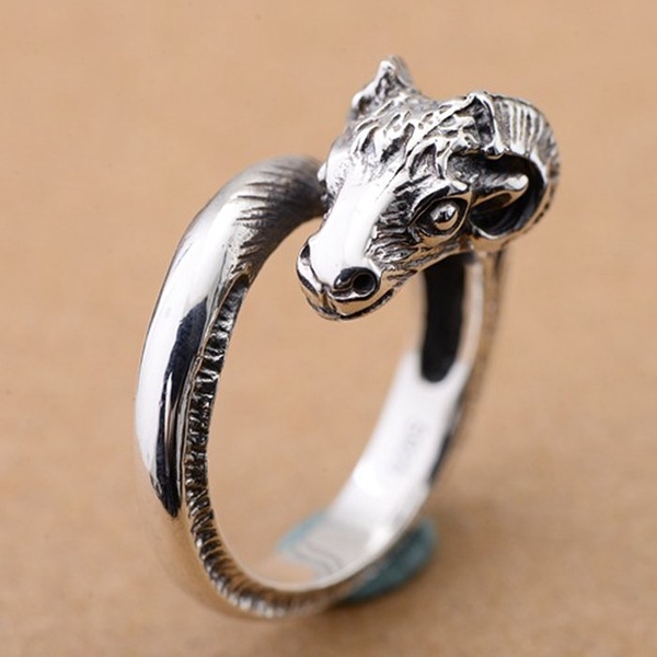 s925純銀復古民族風三陽開泰白羊座生肖羊頭開口男士戒指情侶禮物