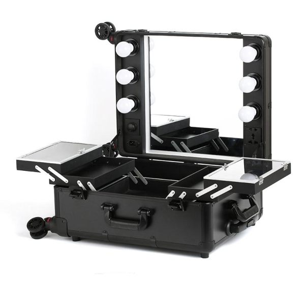 限定款化妝箱 21寸專業帶燈拉桿化妝箱彩妝紋繡工具箱多層萬向輪大鏡子LED燈泡jj